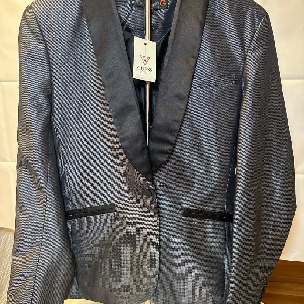 GUESS Men's Charcoal Blazer with Black Accents